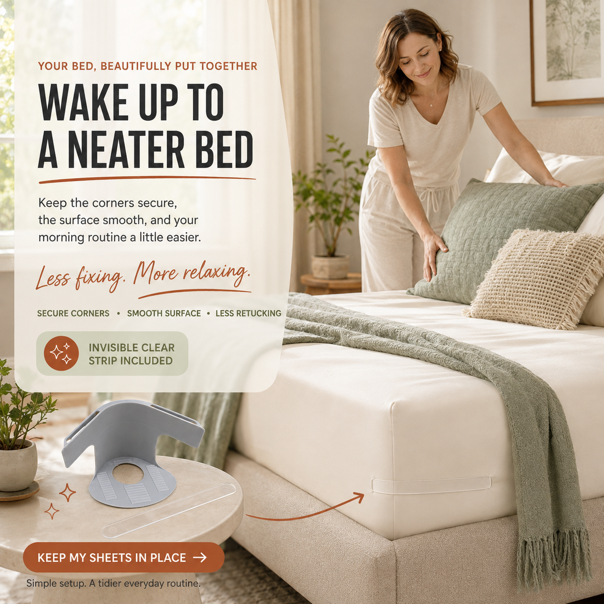 No-Slip Bed Sheet Fasteners with Invisible Clear Locking Strip ๐๏ธ