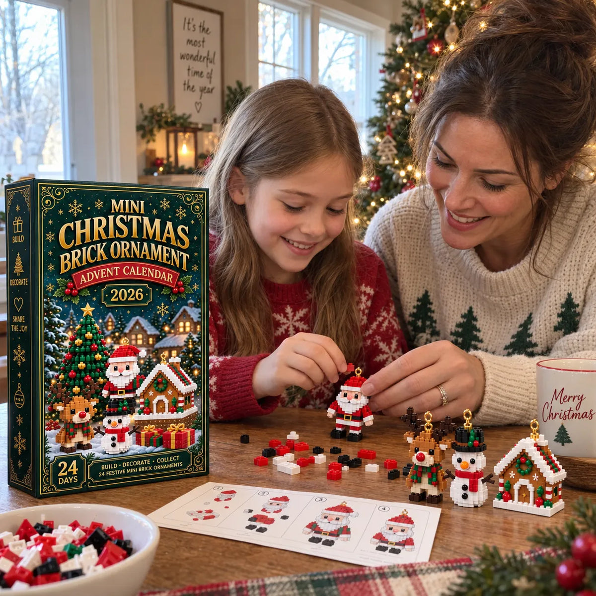 โณ Last Day 50% OFF โ ๐24-Day Mini Christmas Brick Ornament Advent Calendar | 24 Unique Buildable Holiday Ornaments to Create, Hang & Keep ๐งฑ