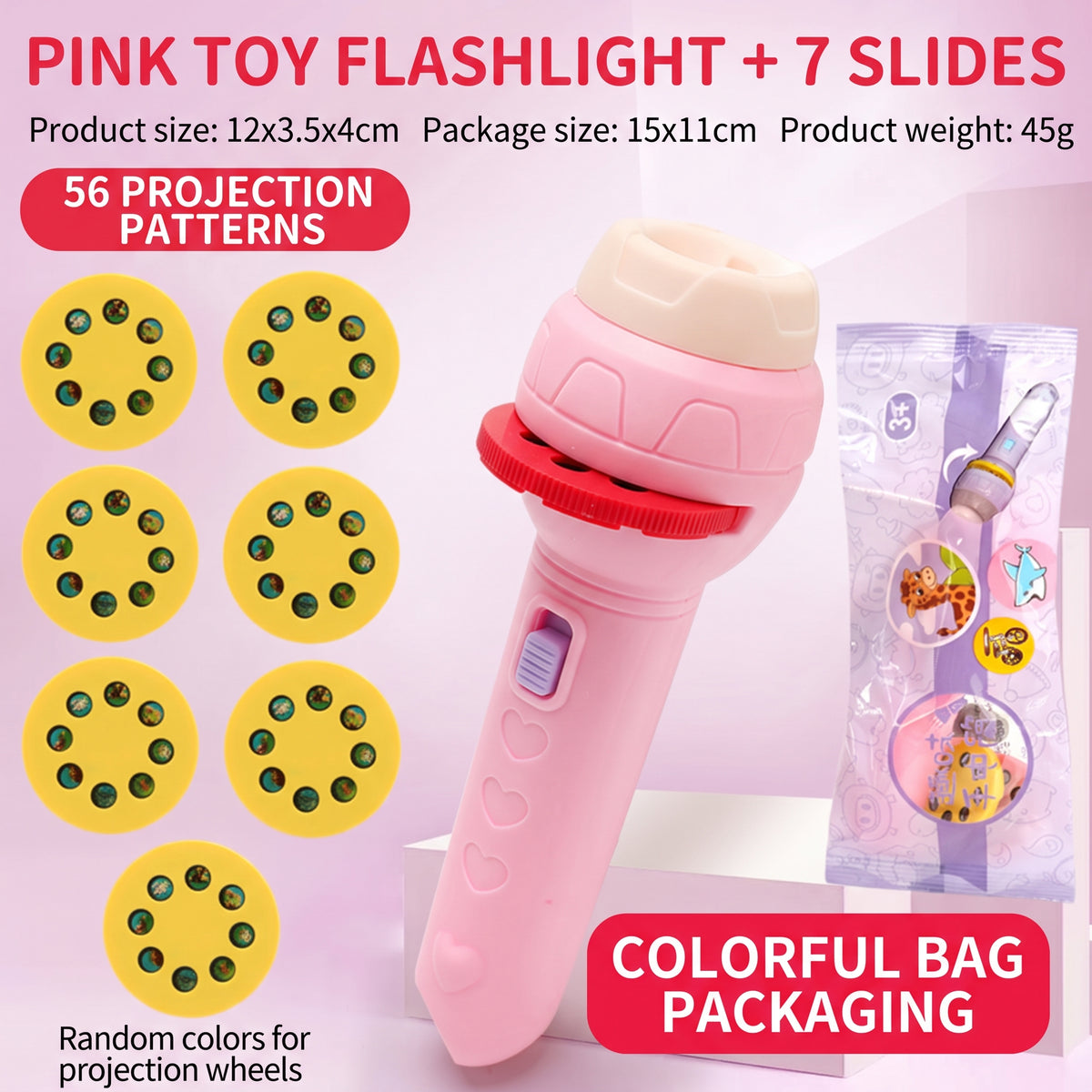 Mini Kids Torch Projector Toy with 7 Slides & 56 Patterns – Educational Early Learning Toy