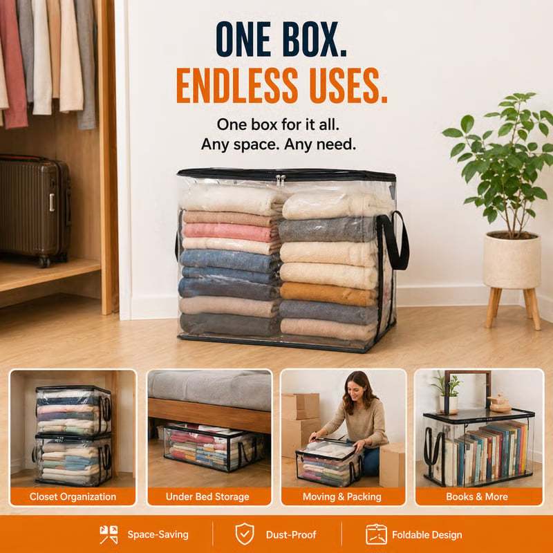 Large Heavy-Duty Thick Clear Storage Bag for Clothes, Moving & Storage