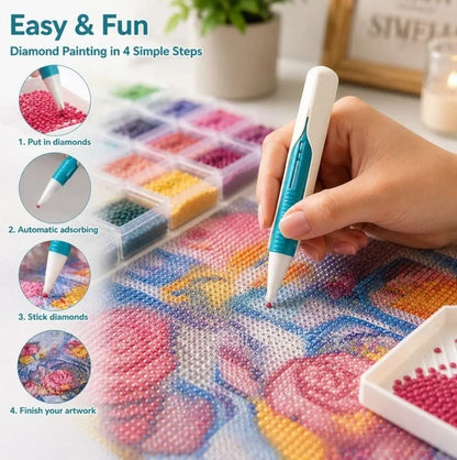 ⏰  Buy 3 Get 2 FREE – 💎 Automatic Diamond Painting Bead Dispenser Pen & Tray Set