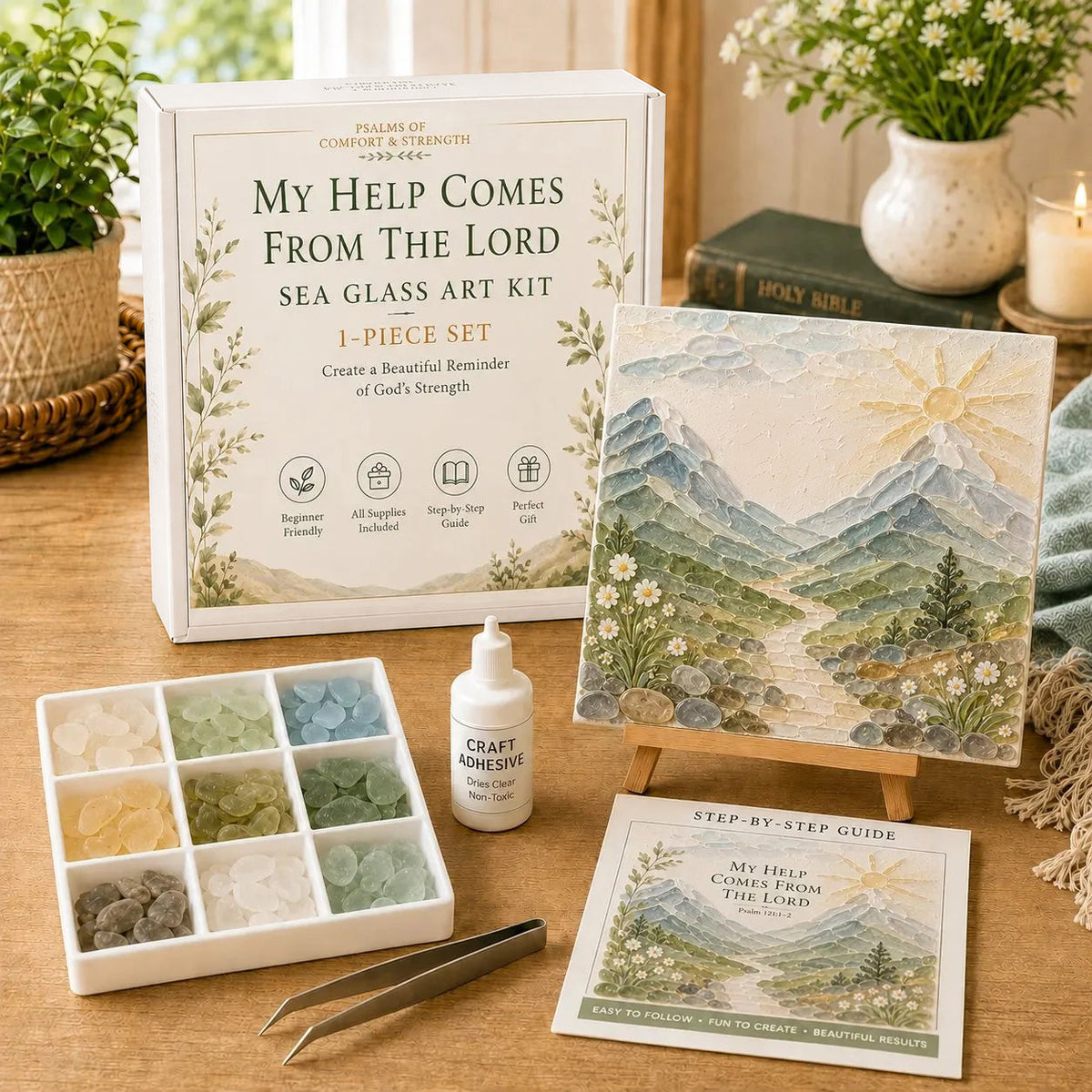 💥 LAST DAY 49% OFF - ✝️ Psalms of Comfort & Strength Sea Glass Art Kit