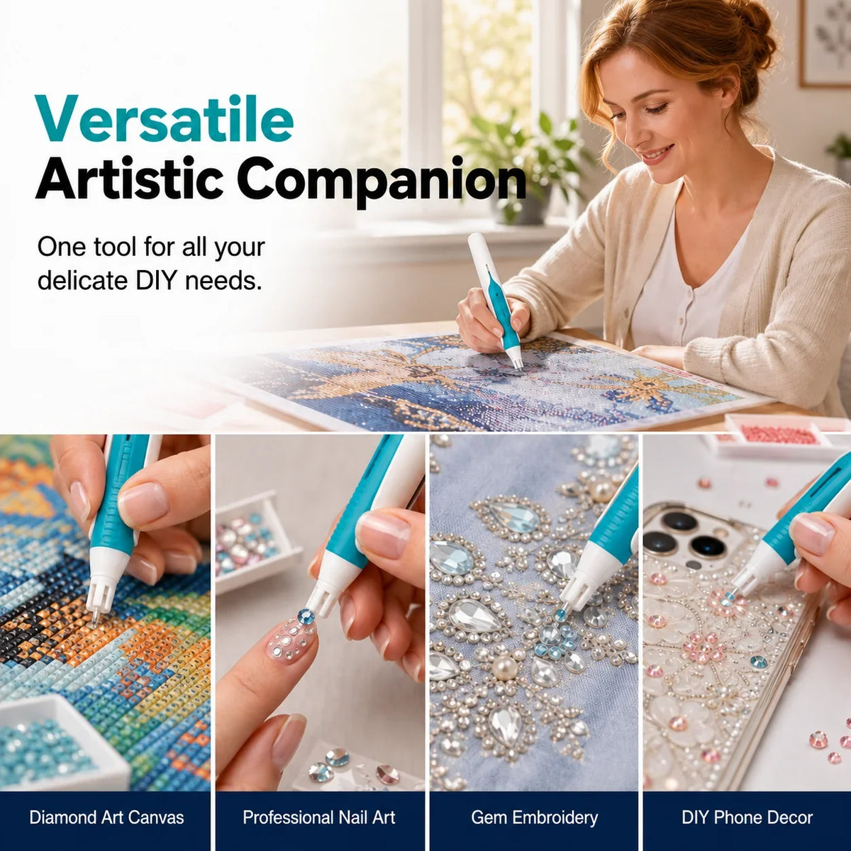 ⏰  Buy 3 Get 2 FREE – 💎 Automatic Diamond Painting Bead Dispenser Pen & Tray Set