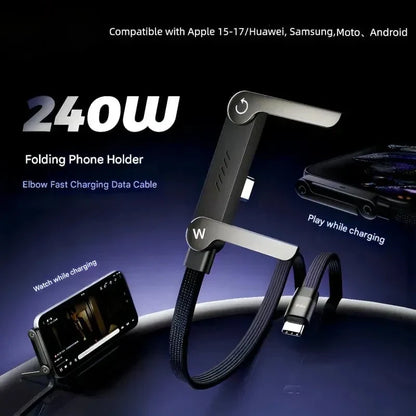 BUY 1 GET 1 FREE!⚡Official Authorized | MFi-Certified Cables🔥 2-in-1 Cable 240W Fast Charging with Phone Stand