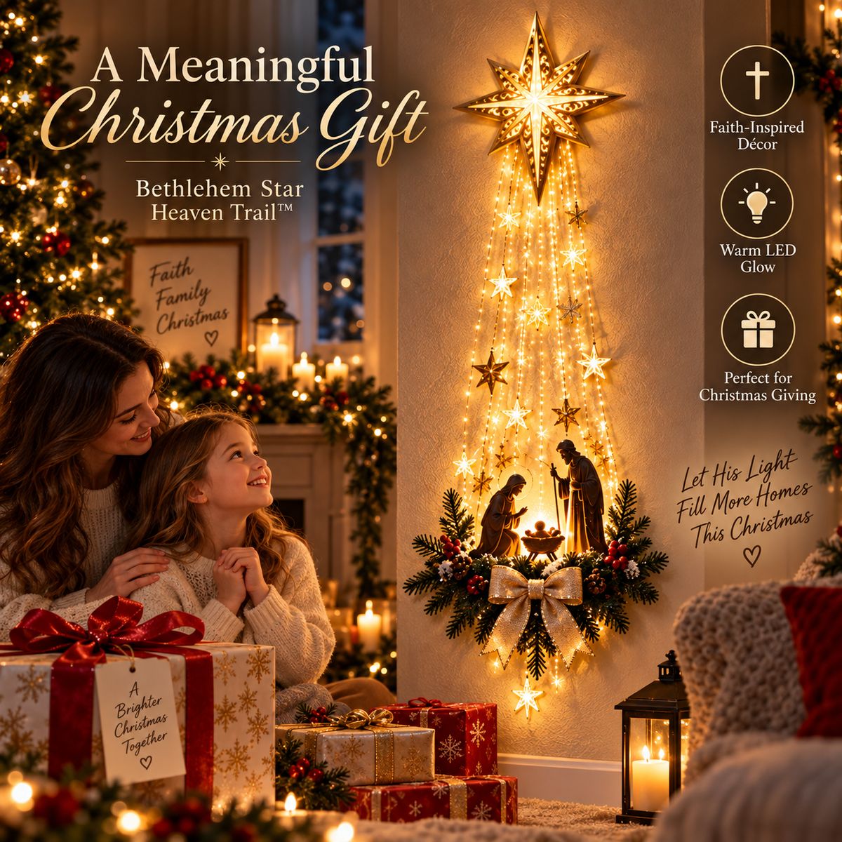 ✨Christmas Early Bird Special 69% OFF✨✝️ Bethlehem Star of Faith – Lighted Nativity Wall Decor