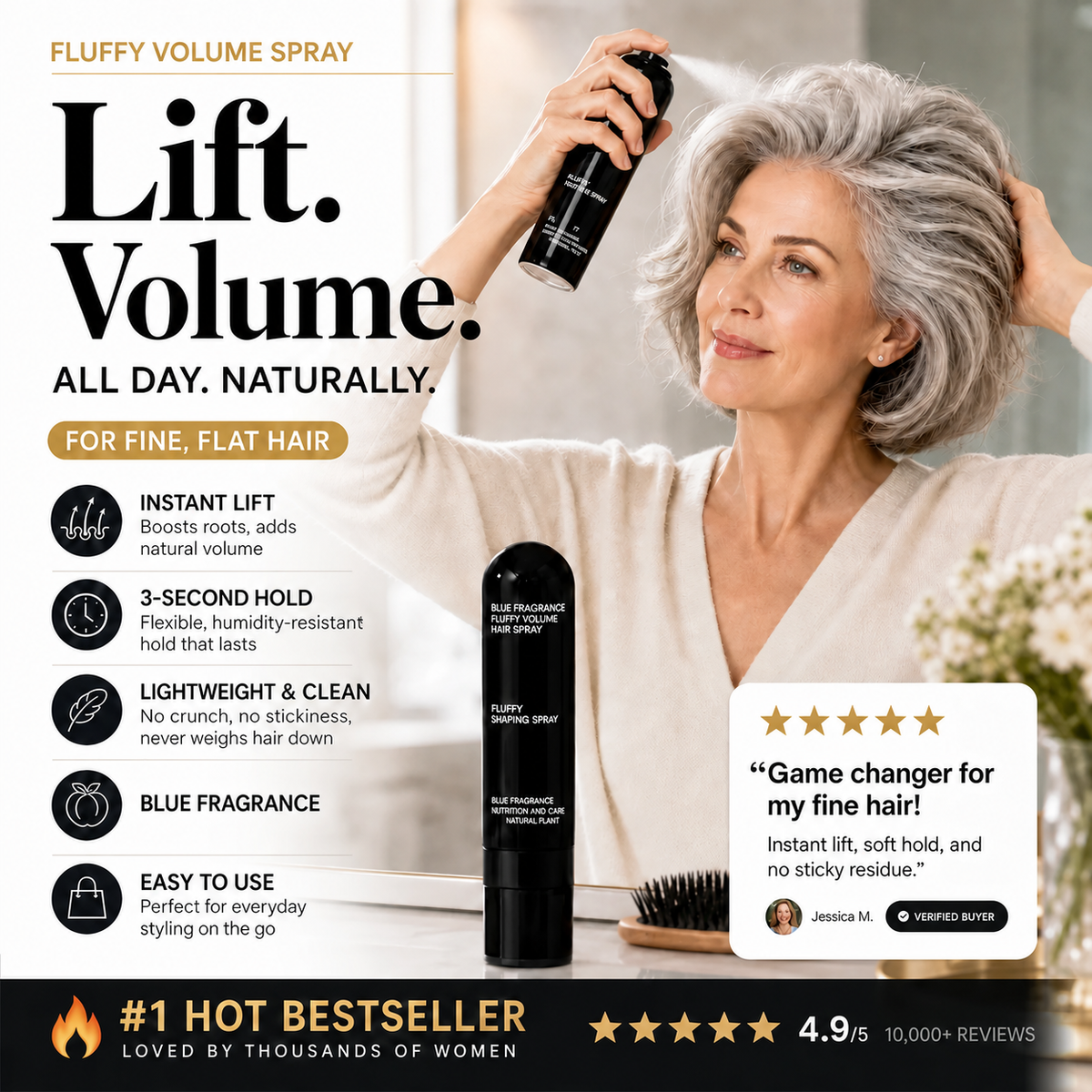 💁 LAST DAY - BUY 2 GET 2 FREE - $8.24 EACH ✨ Fluffy Hair Shaping Spray, Instant Volume For Flat Hair, Fuller-Looking Hair All Day