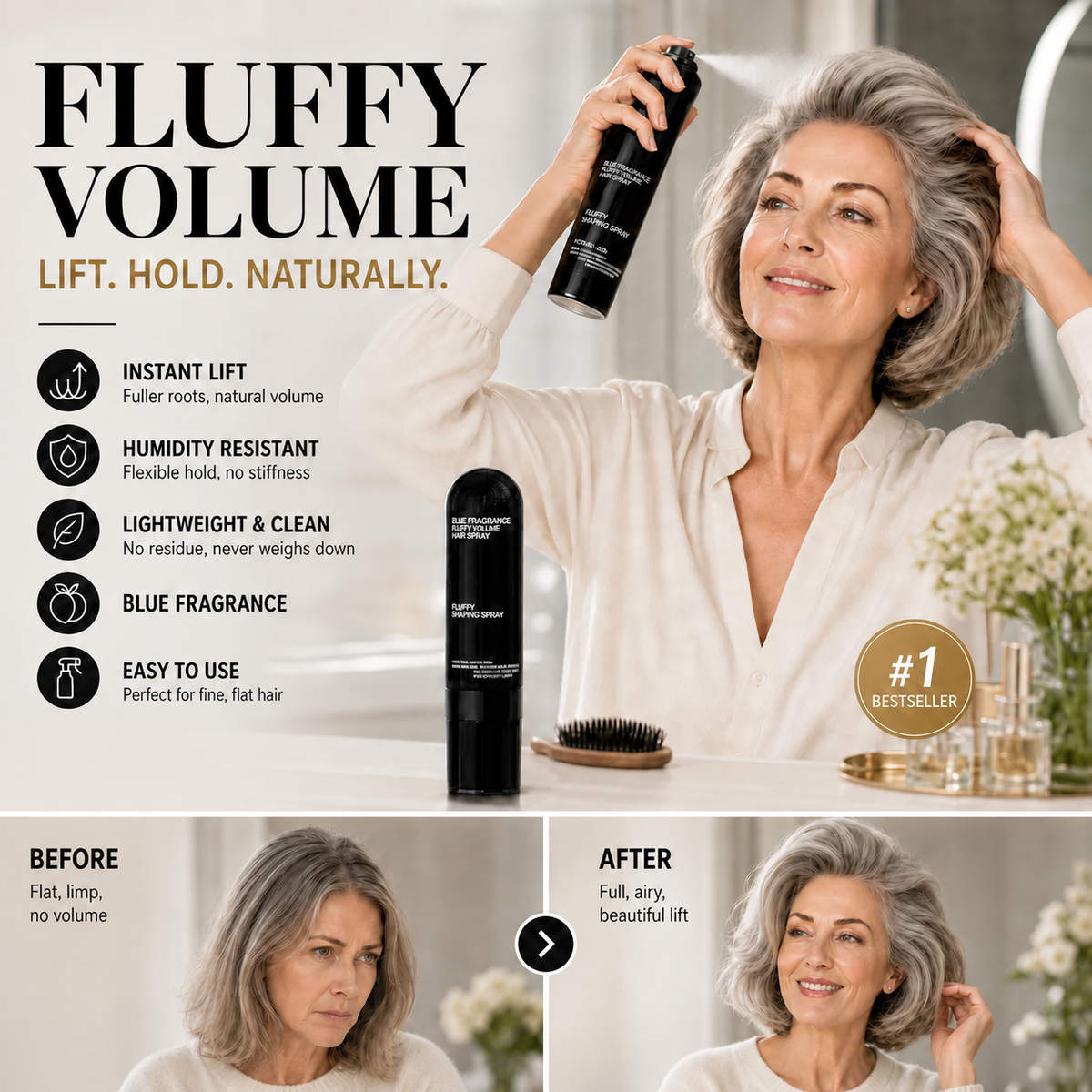 💁 LAST DAY - BUY 2 GET 2 FREE - $8.24 EACH ✨ Fluffy Hair Shaping Spray, Instant Volume For Flat Hair, Fuller-Looking Hair All Day