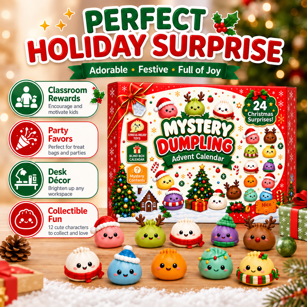 🎄 24 Days of Christmas Surprises! 🎁 Cute Dumpling Squishy Advent Calendar – The Perfect Holiday Gift for Kids!