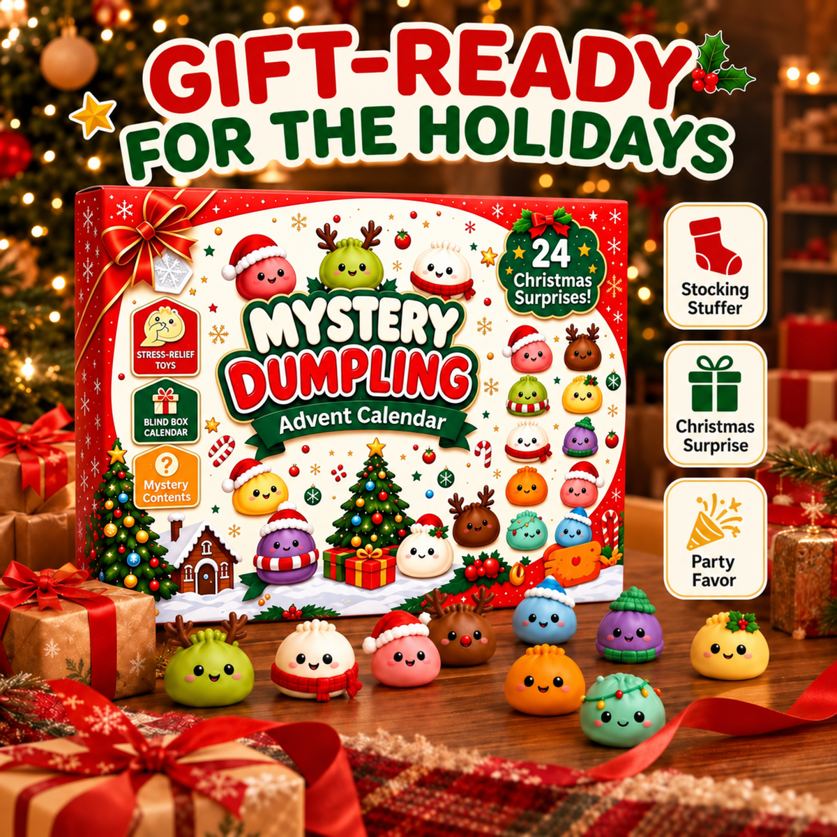 🎄 24 Days of Christmas Surprises! 🎁 Cute Dumpling Squishy Advent Calendar – The Perfect Holiday Gift for Kids!