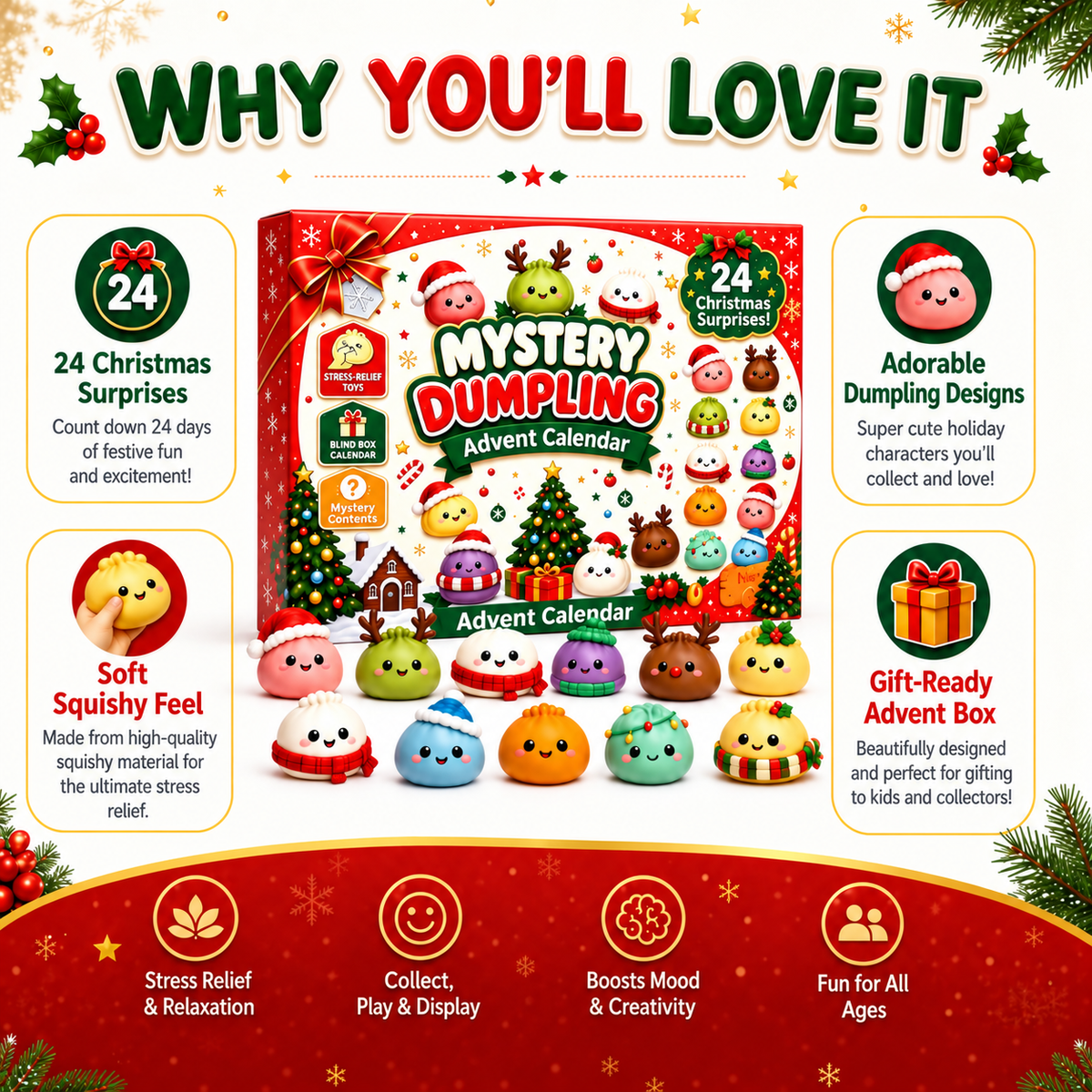 🎄 24 Days of Christmas Surprises! 🎁 Cute Dumpling Squishy Advent Calendar – The Perfect Holiday Gift for Kids!