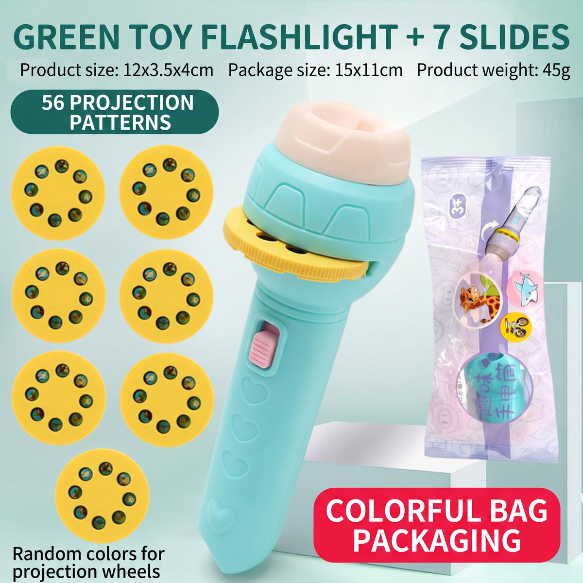 Mini Kids Torch Projector Toy with 7 Slides & 56 Patterns – Educational Early Learning Toy