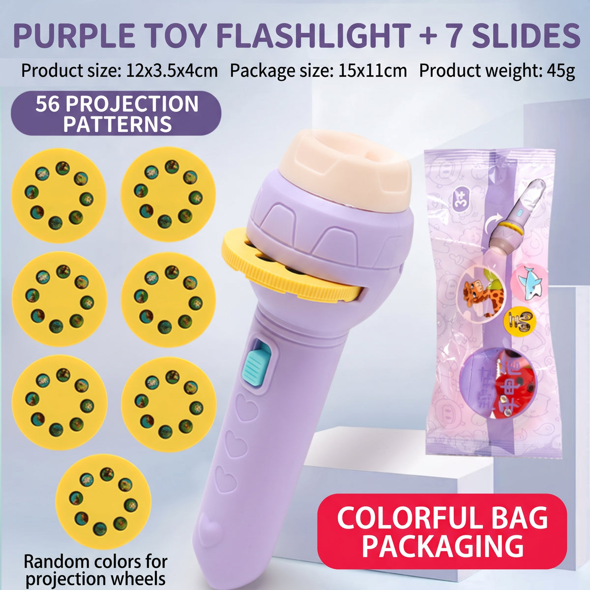 Mini Kids Torch Projector Toy with 7 Slides & 56 Patterns – Educational Early Learning Toy
