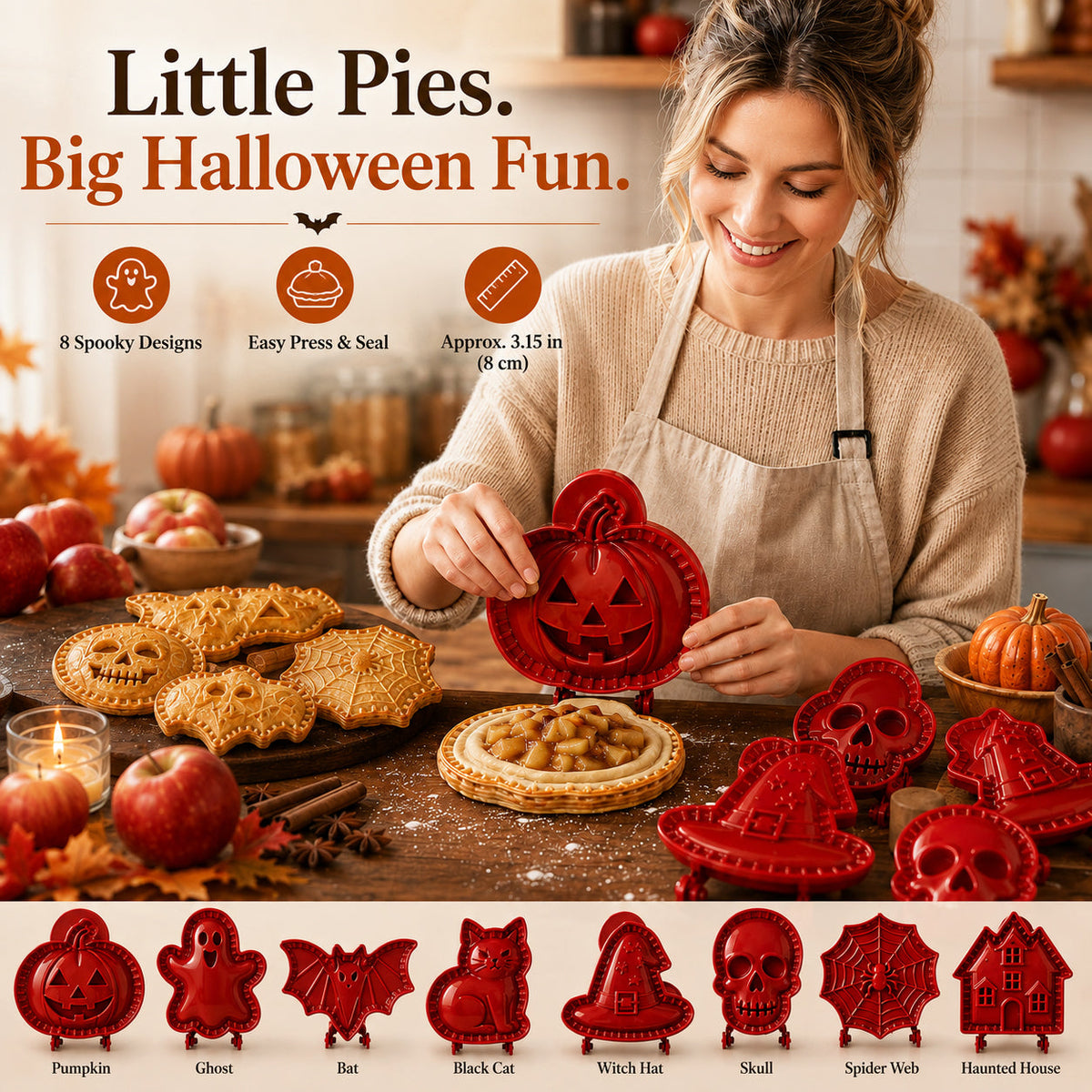 🎃 8-Piece Halloween Mini Hand Pie Mold Set - 👻 Ghost