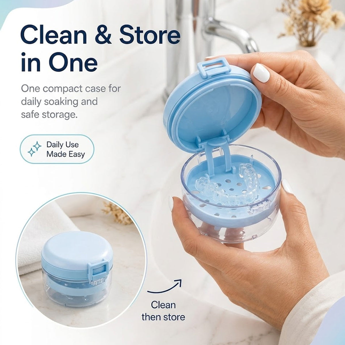 Portable Retainer & Denture Cleaning Case with Lift-Out Tray