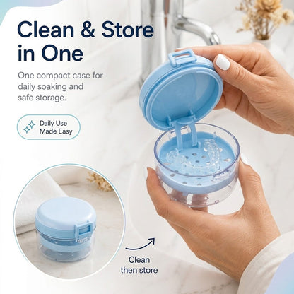 Portable Retainer & Denture Cleaning Case with Lift-Out Tray