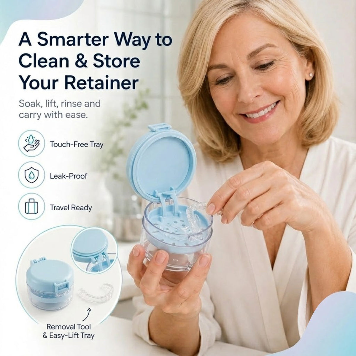 Portable Retainer & Denture Cleaning Case with Lift-Out Tray